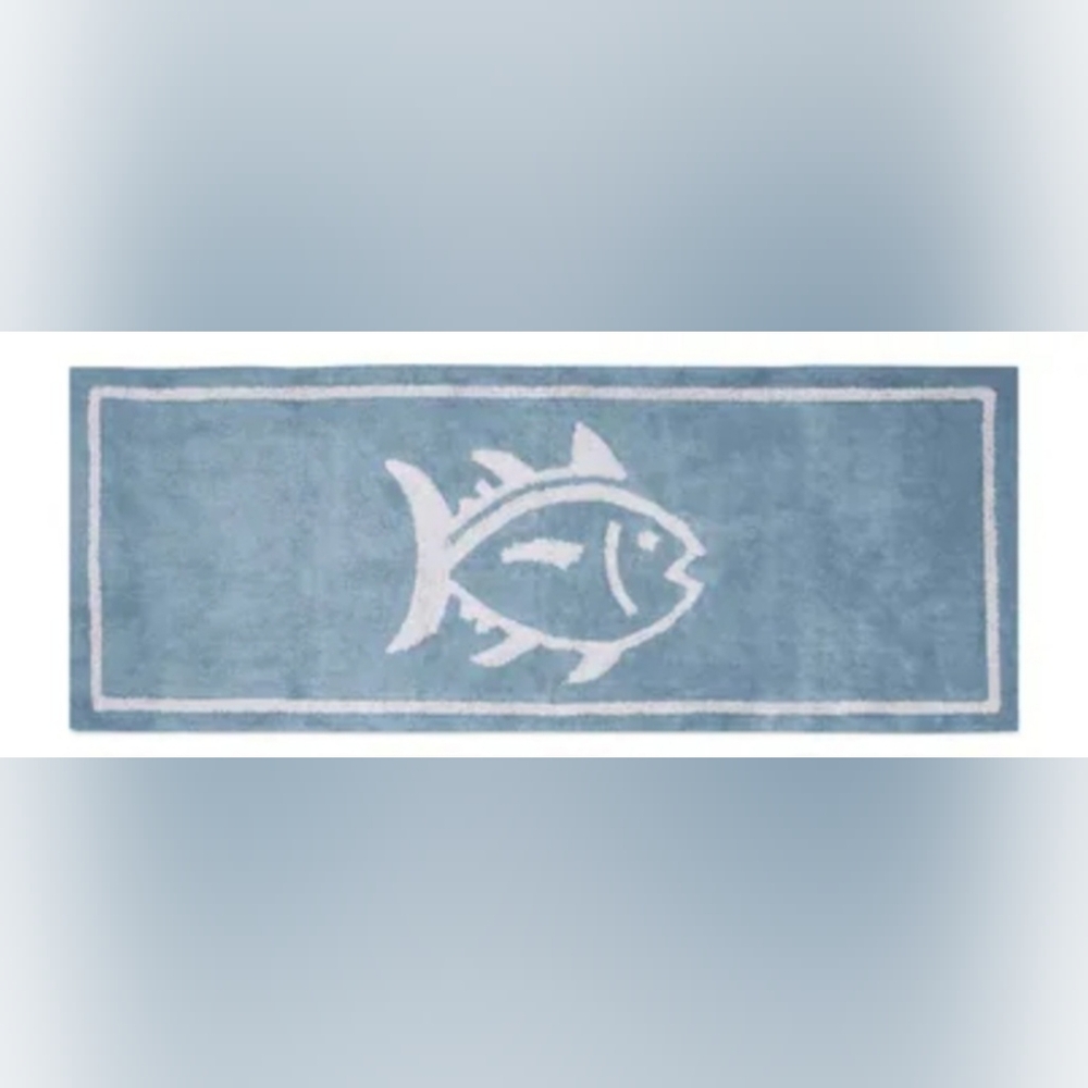 New Southern Tide Skip Jack Fish Bath Rug Runner Mat 22" by 60" Color Lite Blue
